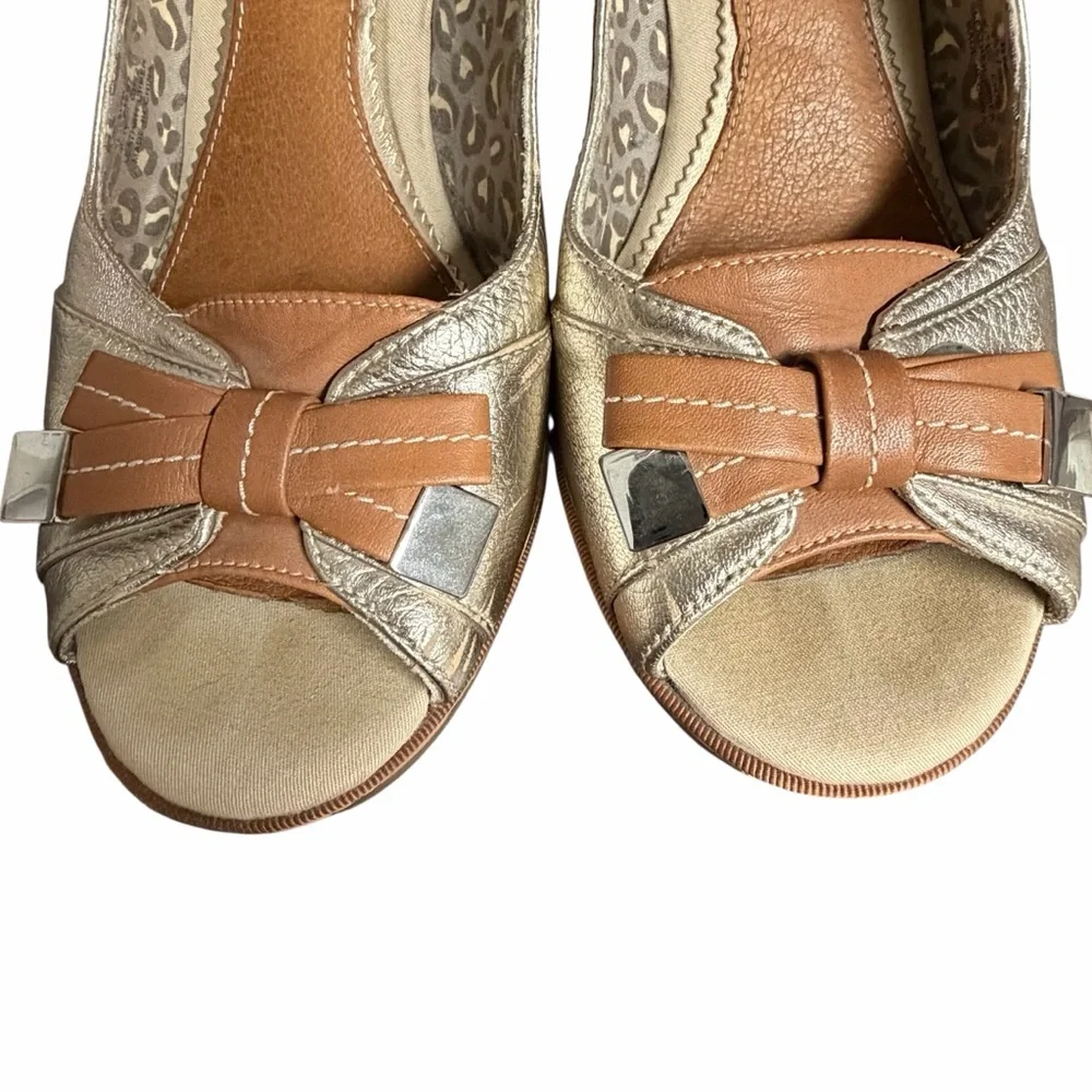 Sperry Metallic Gold Wedge Open Toe Slingbacks -‎ Size 8